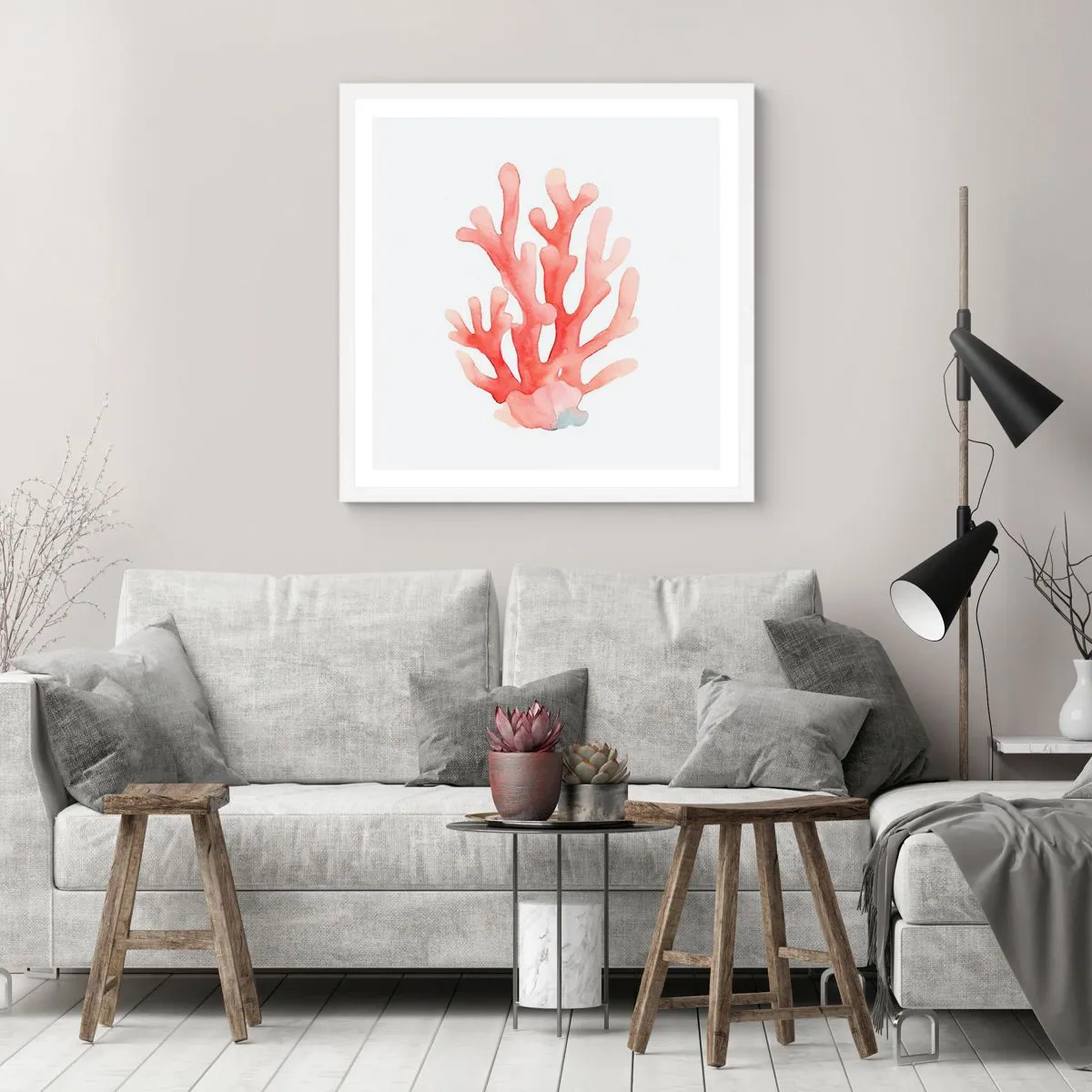Poster în ramă albă - Culoare de coral - 30x30 cm
