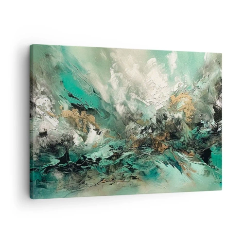 Tablou pe pânză Canvas - Peisaj abstract în nuanțe de verde și auriu - 70x50cm - Fierbere negru-smarald - Decorațiune modernă pentru perete pentru living și dormitor ARTTOR