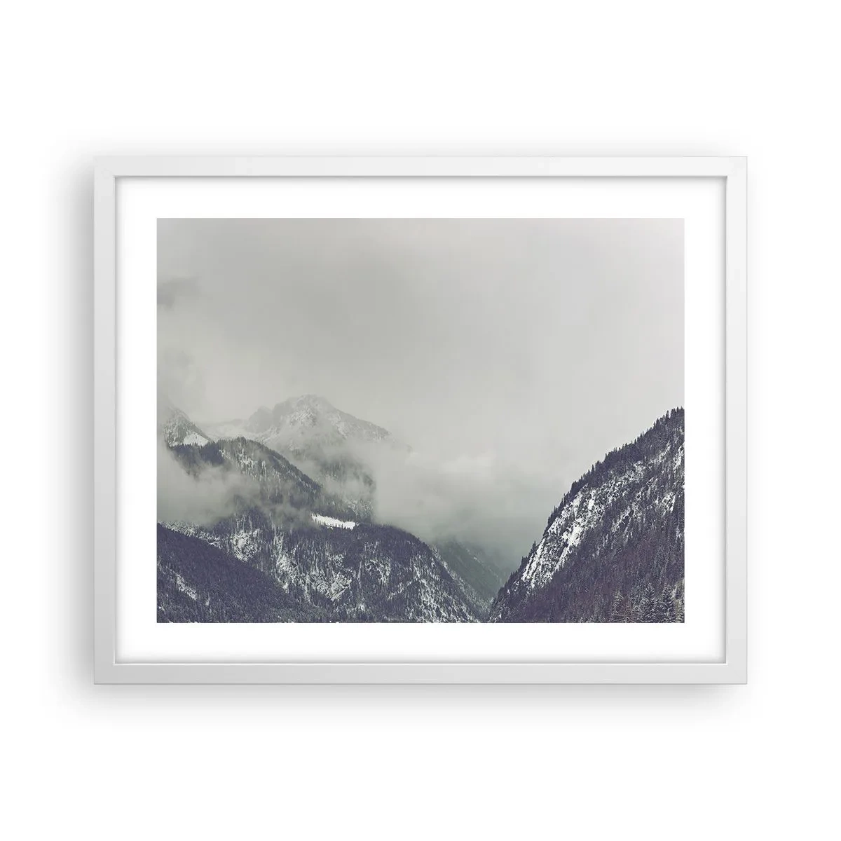 Poster în ramă albă - Valea cețoasă - 50x40 cm