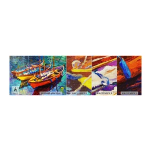 Mostră tapet Premium Canvas - Pe o apă plină de culoare - Łódź, Barcă cu pânze, Mare - 100x30 cm