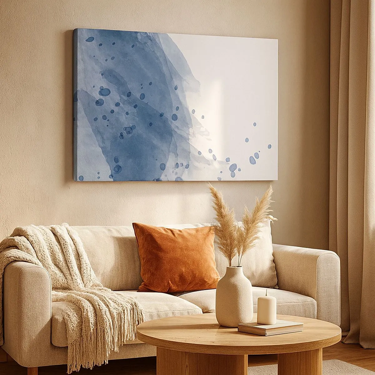 Tablou pe pânză Canvas - Pete și dungi abstracte în nuanțe de albastru - 70x50cm - Tul albastru - Decorațiune modernă pentru perete pentru living și dormitor ARTTOR