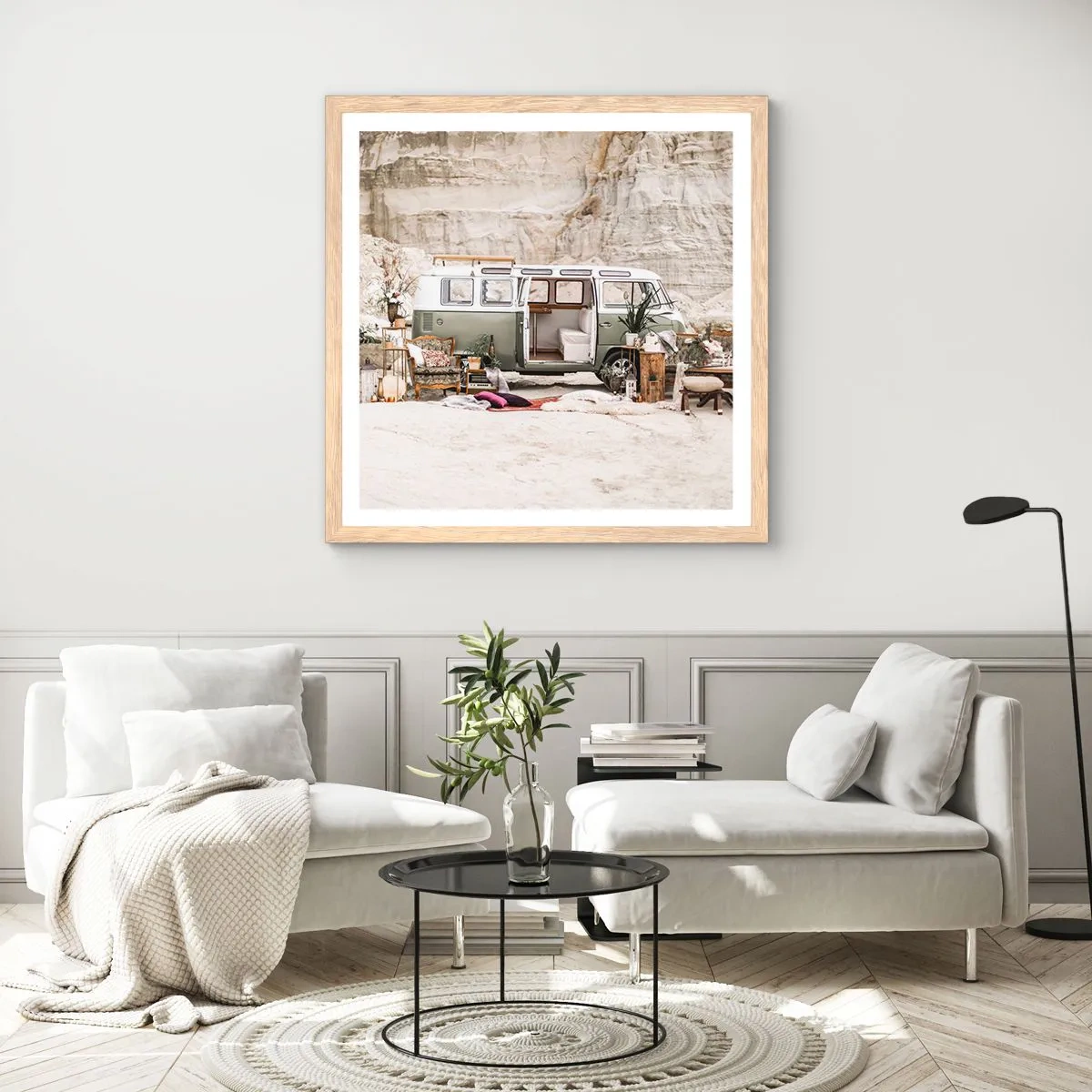 Poster în ramă de stejar deschis - Să înceapă călătoria - 30x30 cm