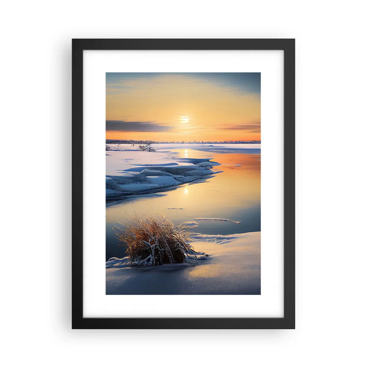 Poster în ramă neagră - Apus de soare pe timp de iarnă - 30x40 cm