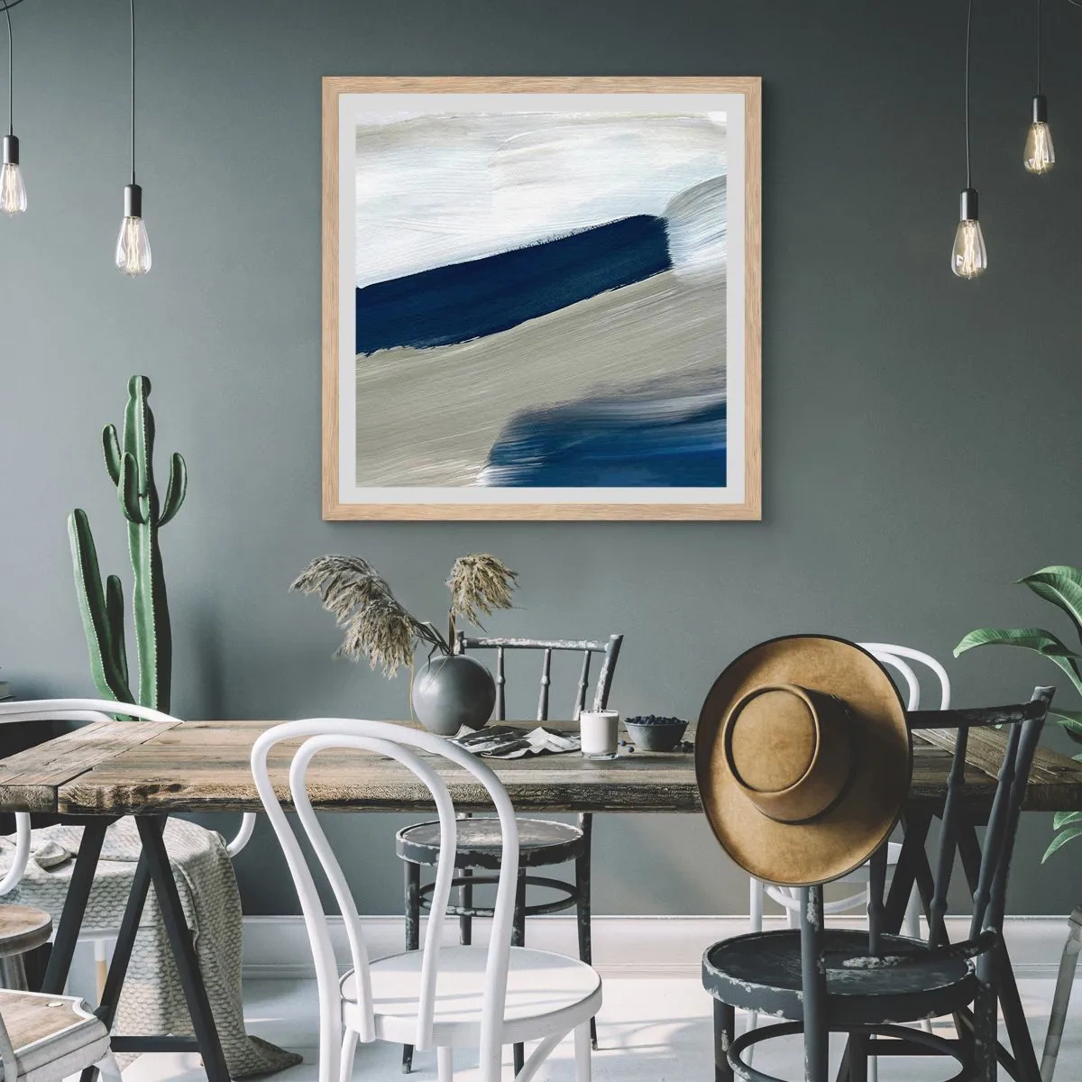 Poster în ramă de stejar deschis - Întâlnire cu albul - 40x40 cm