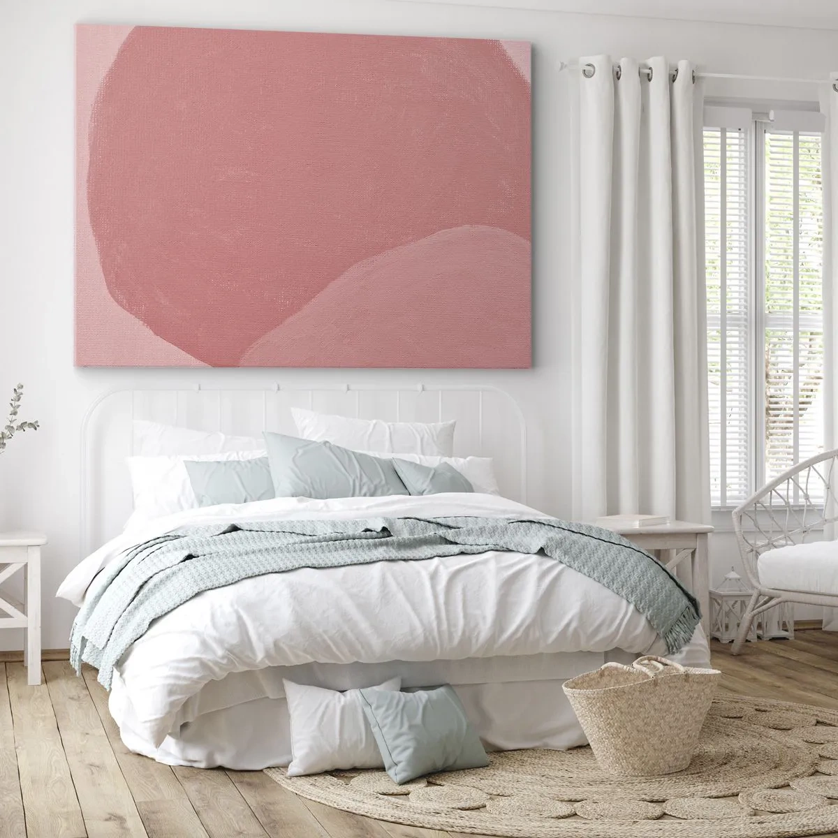 Tablou pe pânză Canvas - Abstracție delicată în nuanțe de roz, forme organice și minimalism - 70x50cm - Compoziție organică în roz - Decorațiune modernă pentru perete pentru living și dormitor ARTTOR