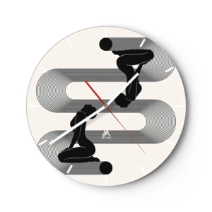 Ceas de perete - Ceas pe sticlă - Simetrie grafică cu siluete feminine și linii geometrice - 30x30cm - Simetrie senzuală - Decorațiune modernă pentru perete pentru living, bucătărie și dormitor ARTTOR