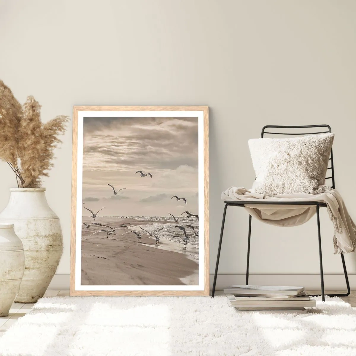 Poster în ramă de stejar deschis - Marea zumzăie, păsările cântă - 50x70 cm