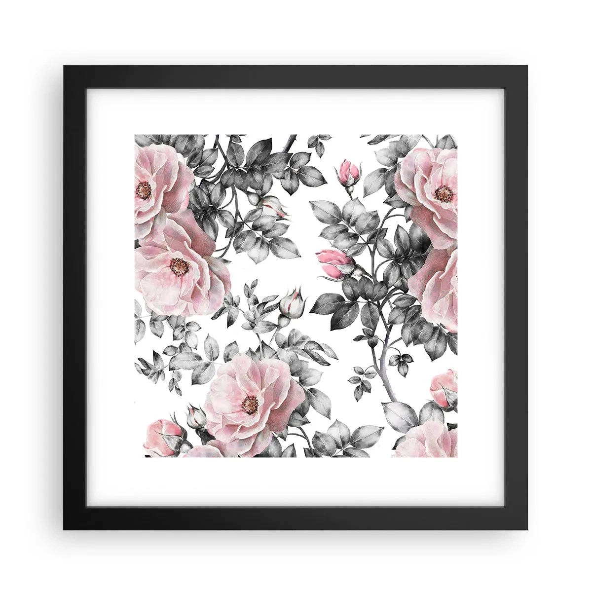 Poster în ramă neagră - Pierde-te în florile de trandafir - 30x30 cm