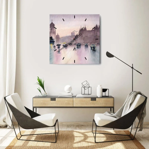 Ceas de perete - Ceas pe sticlă - Într-o ceață ploioasă - 30x30 cm