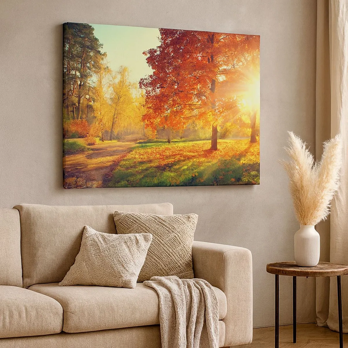 Tablou pe pânză Canvas - Parc de toamnă iluminat de lumina soarelui - 70x50cm - Roșcatul este frumos - Decorațiune modernă pentru perete pentru living și dormitor ARTTOR