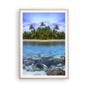 Poster în ramă de stejar deschis - Insula paradisiacă vă invită - 70x100 cm