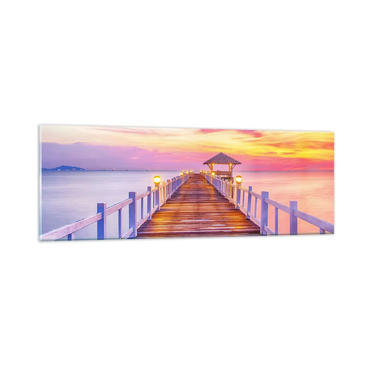 Tablou pe sticlă - Tăcerea serii în liliac-auriu - 90x30 cm