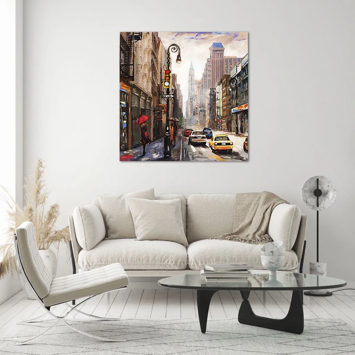 Tablou pe sticlă - New York - plin de culoare și în ploaie - 30x30 cm