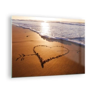 Tablou pe sticlă - O inimă schițată în nisip, luminată de razele soarelui - 70x50cm - Confesiune de vacanță - Decorațiune modernă pentru perete pentru living și dormitor ARTTOR