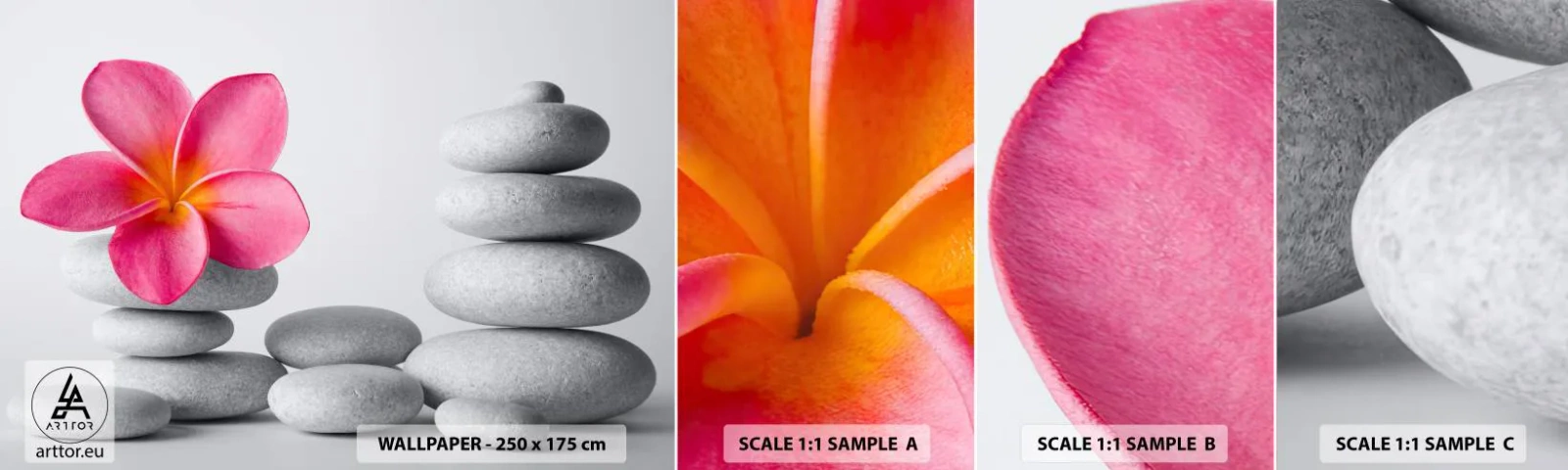 Mostră tapet autocolant Deluxe Sticker - Piatră peste piatră, iar pe această piatră... - Floare, Pietre, spa - 100x30 cm