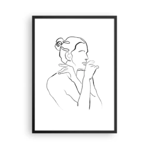 Poster în ramă neagră - Linie minimalistă a unei siluete feminine pe fundal alb - 50x70cm - Actul: un mister senzual - Decorațiune modernă pentru perete pentru living și dormitor ARTTOR