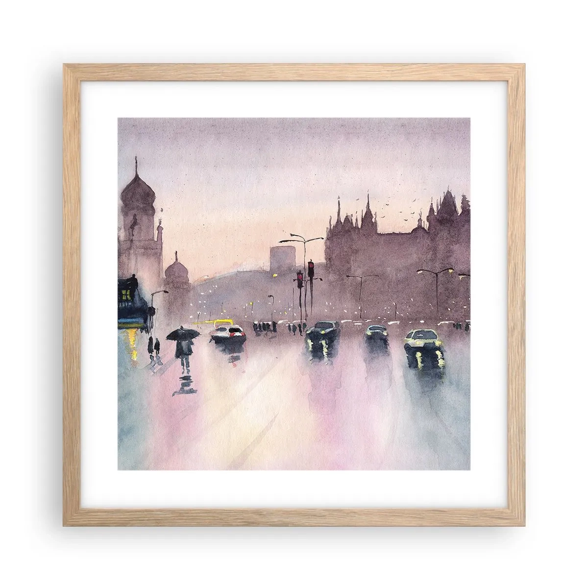 Poster în ramă de stejar deschis - Într-o ceață ploioasă - 40x40 cm