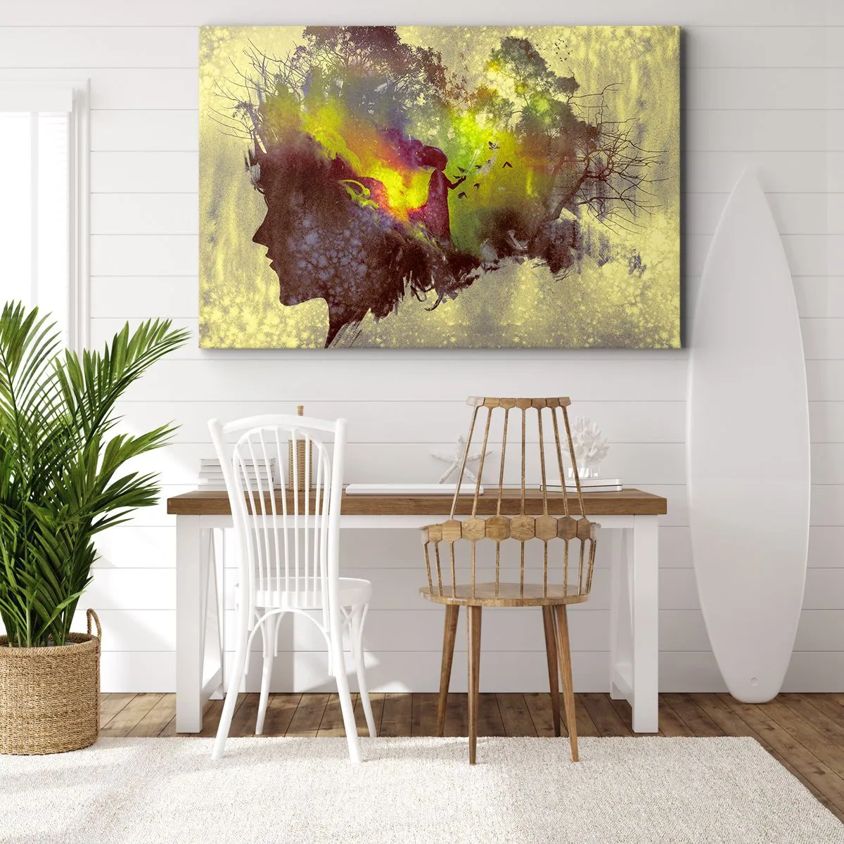 Tablou pe pânză Canvas - Siluetă artistică a unei femei cu natura în fundal - 70x50cm - Mama Natură - Decorațiune modernă pentru perete pentru living și dormitor ARTTOR