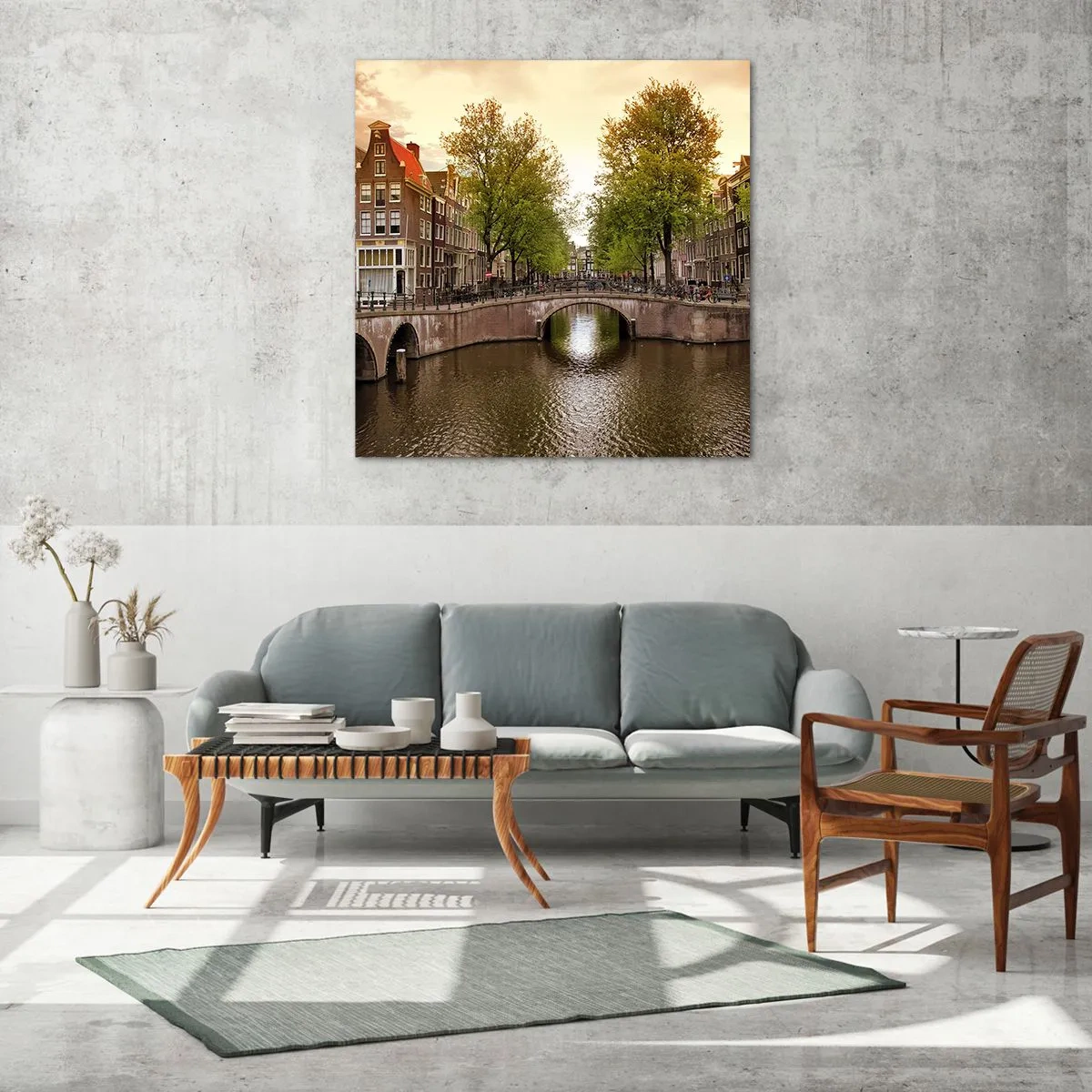 Tablou pe sticlă - Cu barca sau cu bicicleta? - 30x30 cm