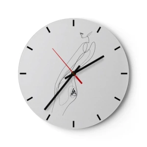Ceas de perete - Ceas pe sticlă - Linie minimalistă a unei siluete feminine pe fundal alb - 30x30cm - Abia o promisiune - Decorațiune modernă pentru perete pentru living, bucătărie și dormitor ARTTOR