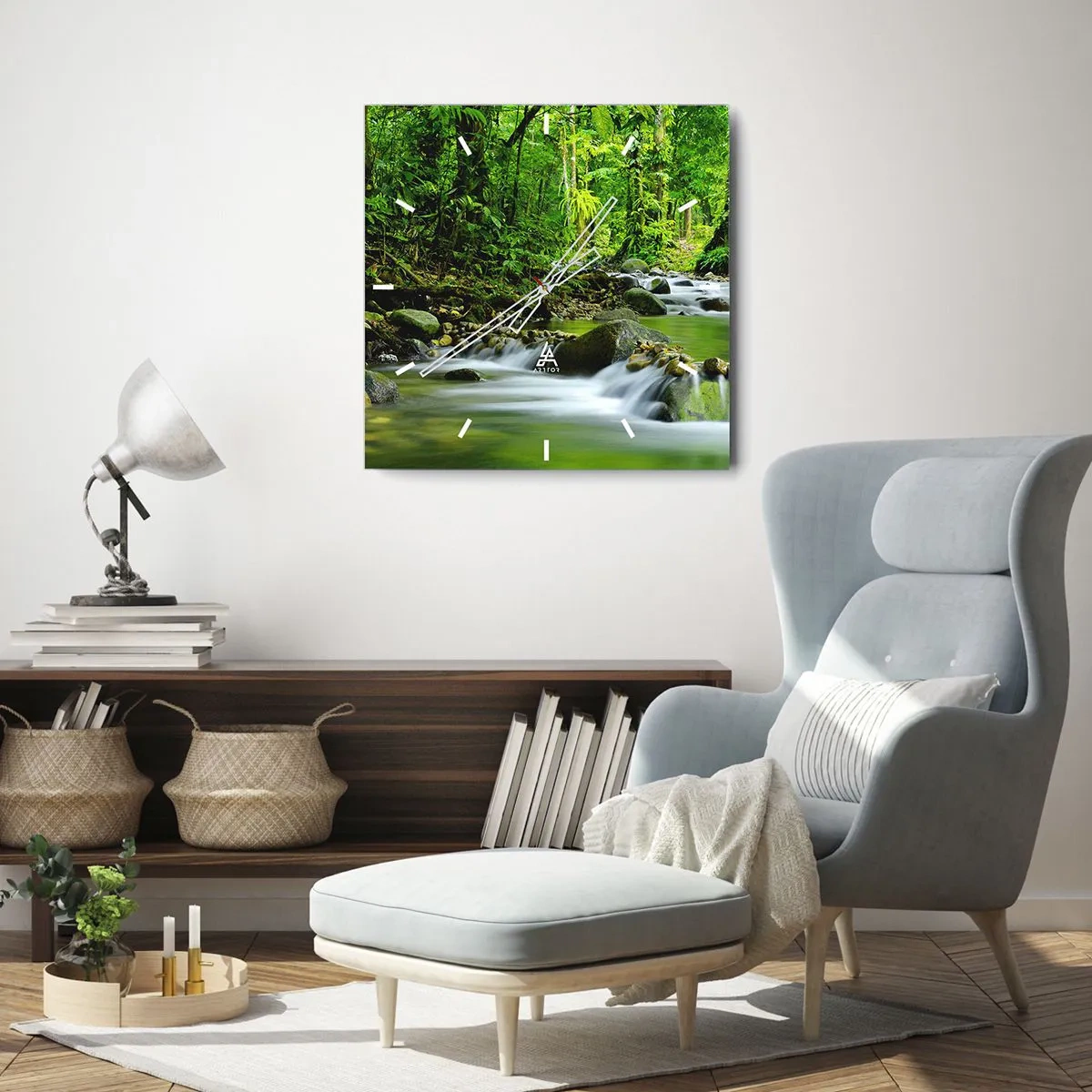 Ceas de perete - Ceas pe sticlă - Să înotăm într-o mare de verde - 30x30 cm