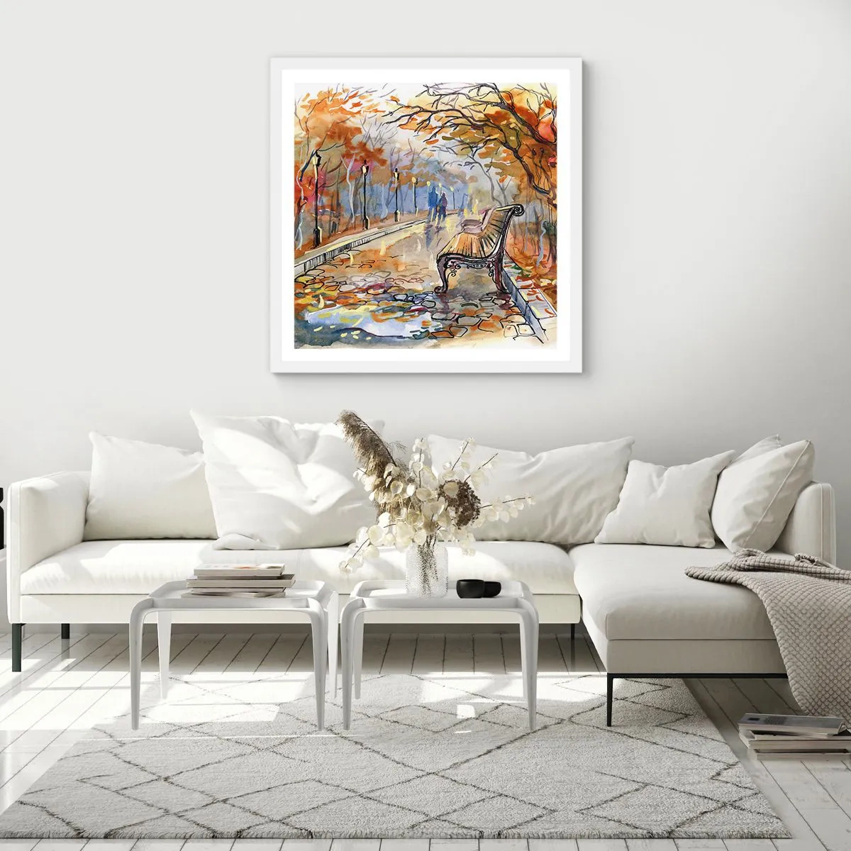 Poster în ramă albă - Pășim împreună în toamnă - 60x60 cm