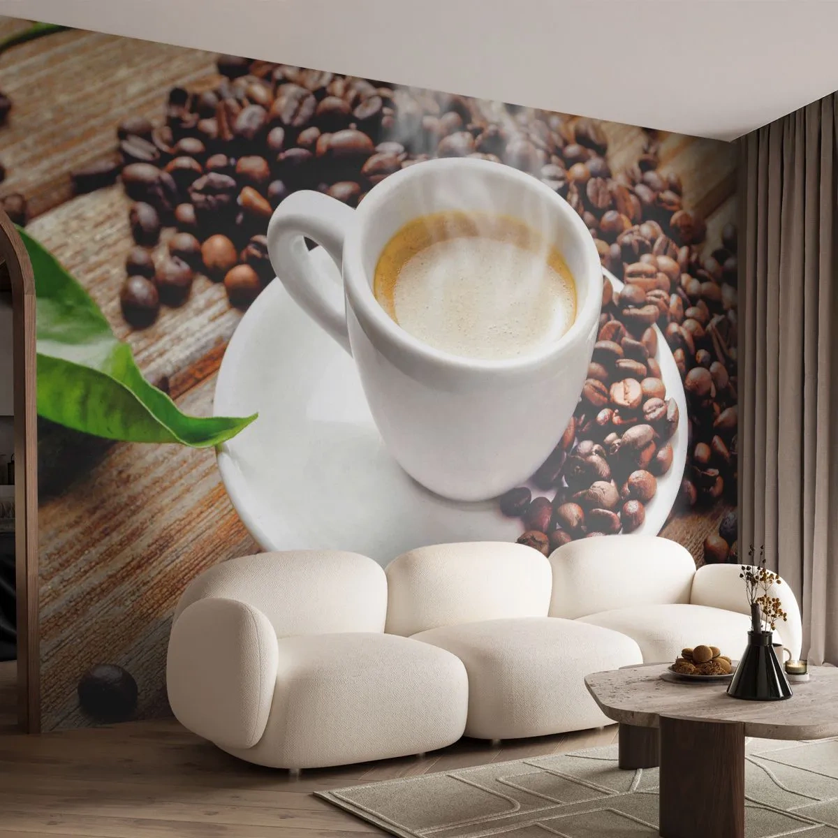 Tapet Premium Canvas - Cafea pe bancă - Gastronomie, Cafea, ceașcă - 350x256 cm