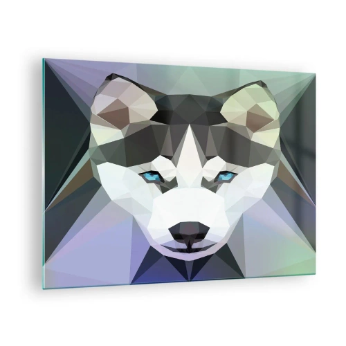Tablou pe sticlă - Geometria lupului într-un stil modern - 70x50cm - O amintire a zăpezilor din nord - Decorațiune modernă pentru perete pentru living și dormitor ARTTOR