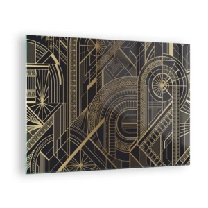 Tablou pe sticlă - Model geometric Art Deco în auriu și negru - 70x50cm - Concepte, idei, planuri - Decorațiune modernă pentru perete pentru living și dormitor ARTTOR