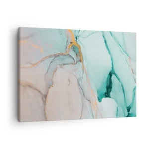 Tablou pe pânză Canvas - O compoziție abstractă în nuanțe de turcoaz și auriu. - 70x50cm - Dansul formelor și al culorilor - Decorațiune modernă pentru perete pentru living și dormitor ARTTOR