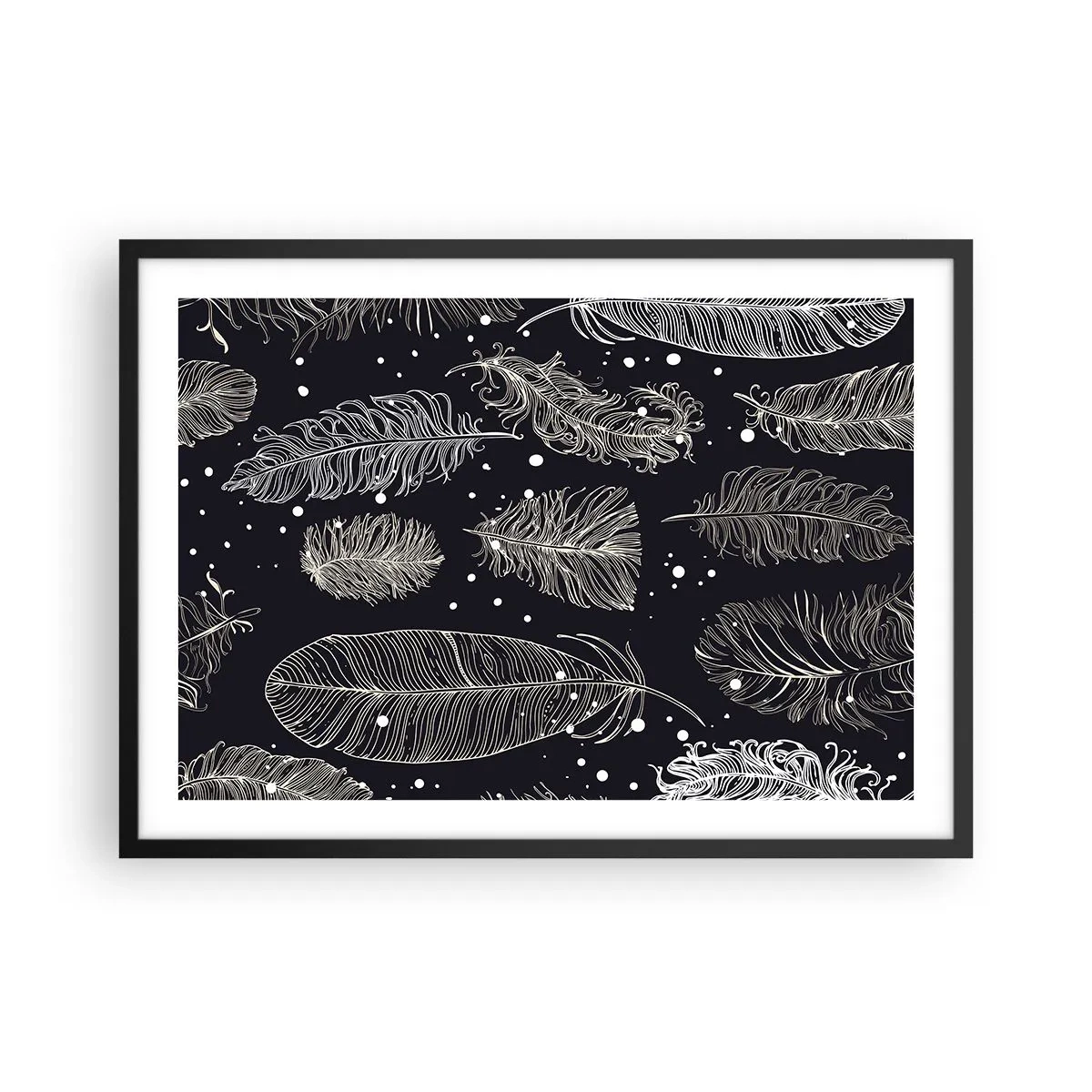 Poster în ramă neagră - Dantelă cu pene - 70x50 cm