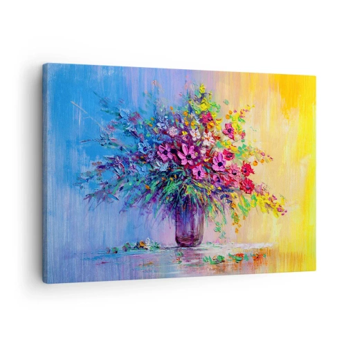 Tablou pe pânză Canvas - Un buchet colorat de flori într-o vază pe un fundal gradient - 70x50cm - Darul unei pajiști de vară - Decorațiune modernă pentru perete pentru living și dormitor ARTTOR
