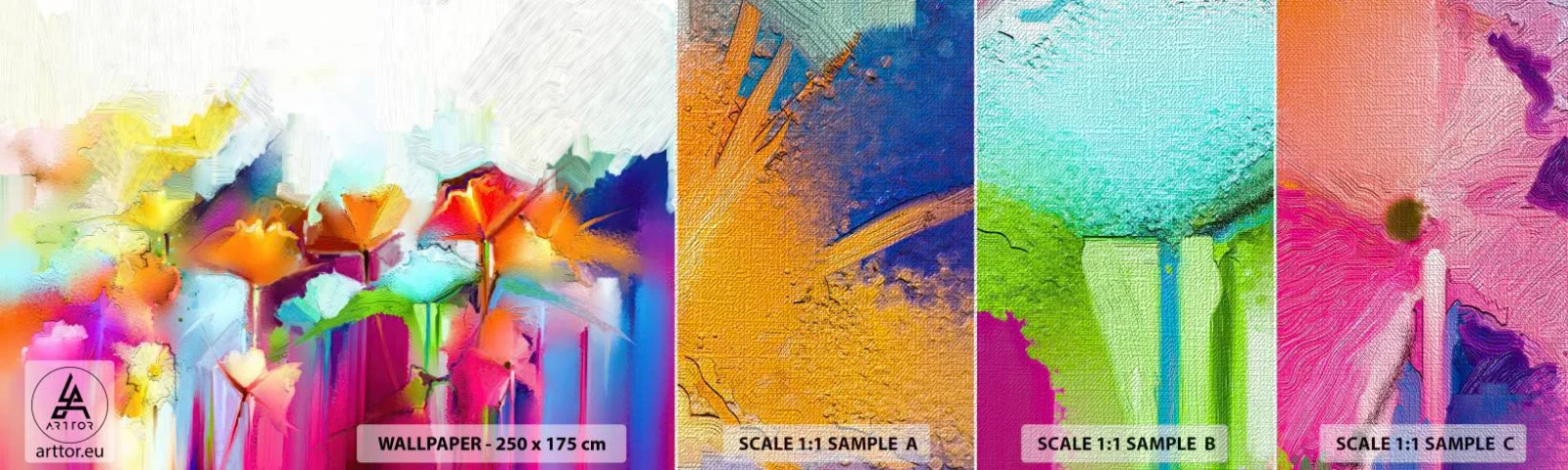 Mostră tapet Premium Canvas - Curcubeul înflorit - Abstracția, Flori, Bucată - 100x30 cm