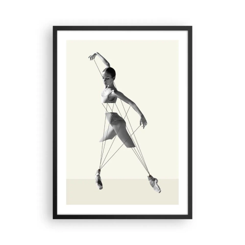 Poster în ramă neagră - O balerină într-o compoziție artistică cu linii geometrice - 50x70cm - Într-un teatru de lumină - Decorațiune modernă pentru perete pentru living și dormitor ARTTOR
