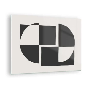 Tablou pe sticlă - Compoziție geometrică din forme alb-negru - 70x50cm - Antiteză - sinteză - Decorațiune modernă pentru perete pentru living și dormitor ARTTOR