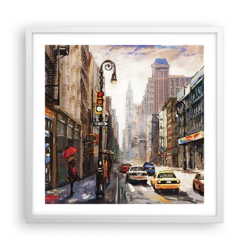 Poster în ramă albă - New York - plin de culoare și în ploaie - 50x50 cm