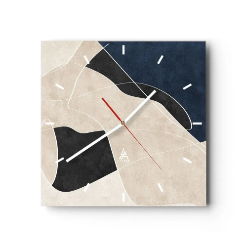 Ceas de perete - Ceas pe sticlă - Compoziție abstractă - contrast de culori - 30x30 cm