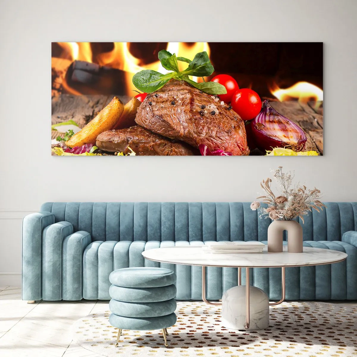 Tablou pe sticlă - Înconjurată de ardoare - 100x40 cm