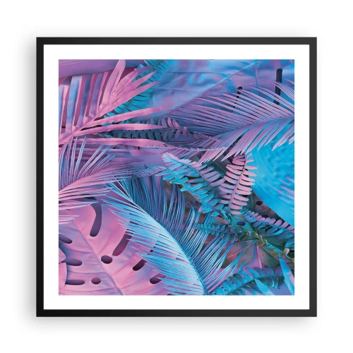 Poster în ramă neagră - Palmieri în alb și albastru - 60x60 cm