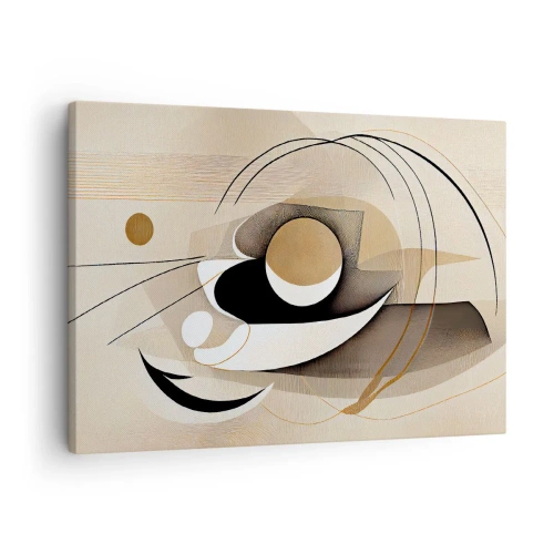 Tablou pe pânză Canvas - Compoziție abstractă în nuanțe de bej și negru - 70x50cm - Compoziție - nucleu - Decorațiune modernă pentru perete pentru living și dormitor ARTTOR
