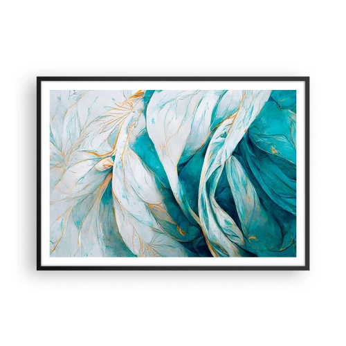 Poster în ramă neagră - Abstractul albastru cu motiv auriu - 100x70 cm
