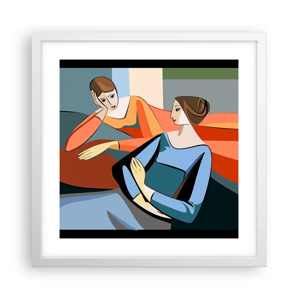 Poster în ramă albă - Un moment de confidențe - 40x40 cm