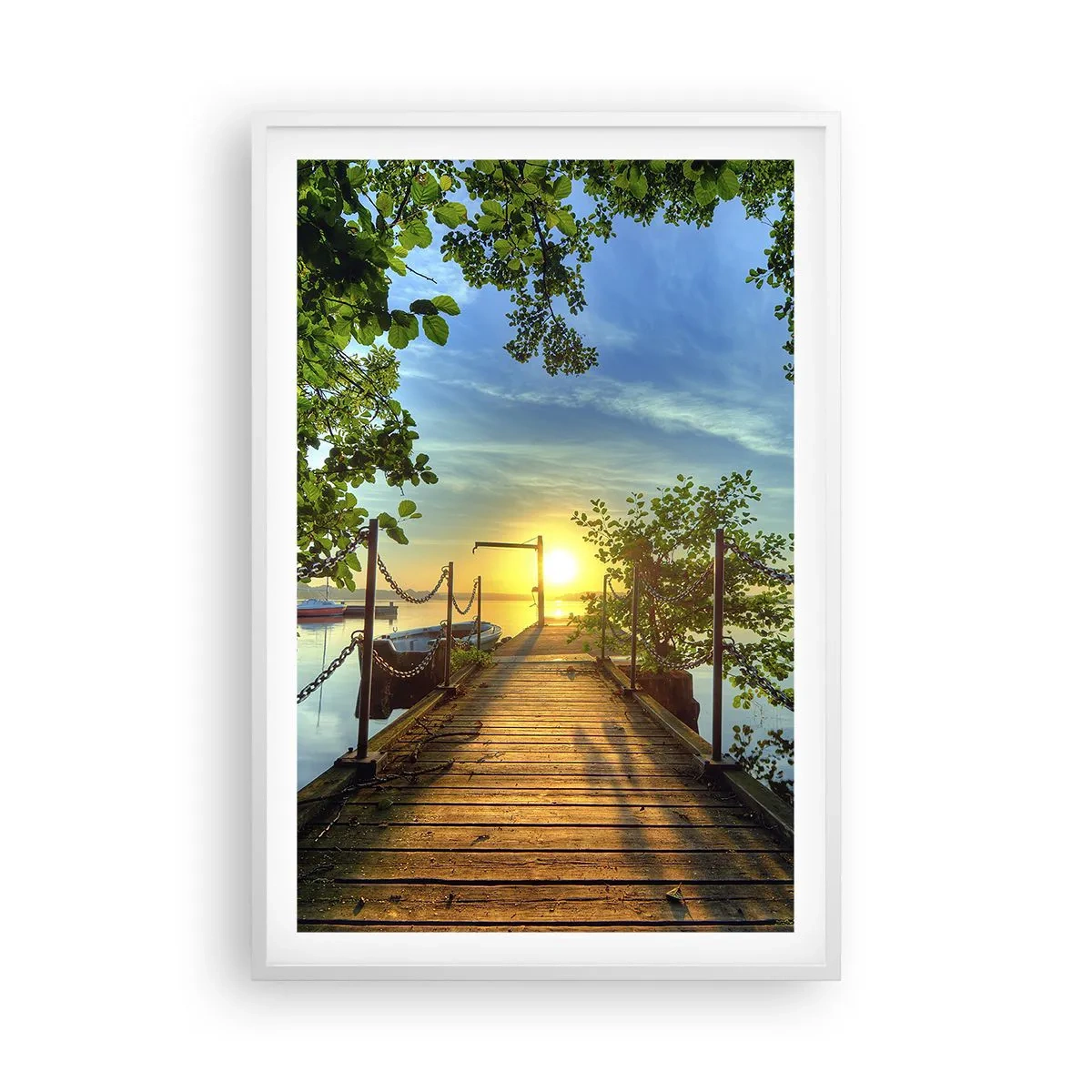 Poster în ramă albă - Apusul la malul apei - 61x91 cm