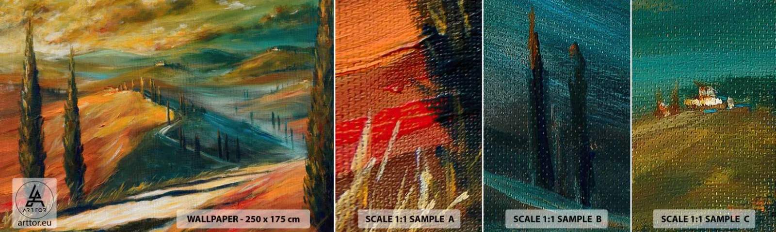 Mostră tapet autocolant Deluxe Sticker - Peisaj toscan - Peisaj, Toscana, Călătorii - 100x30 cm