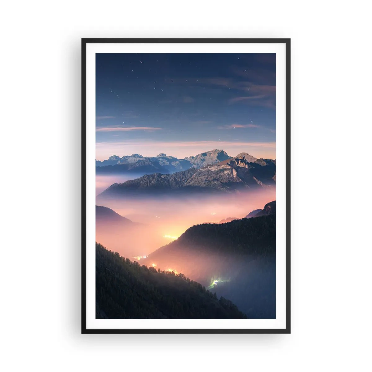 Poster în ramă neagră - Lumină în văi - 70x100 cm