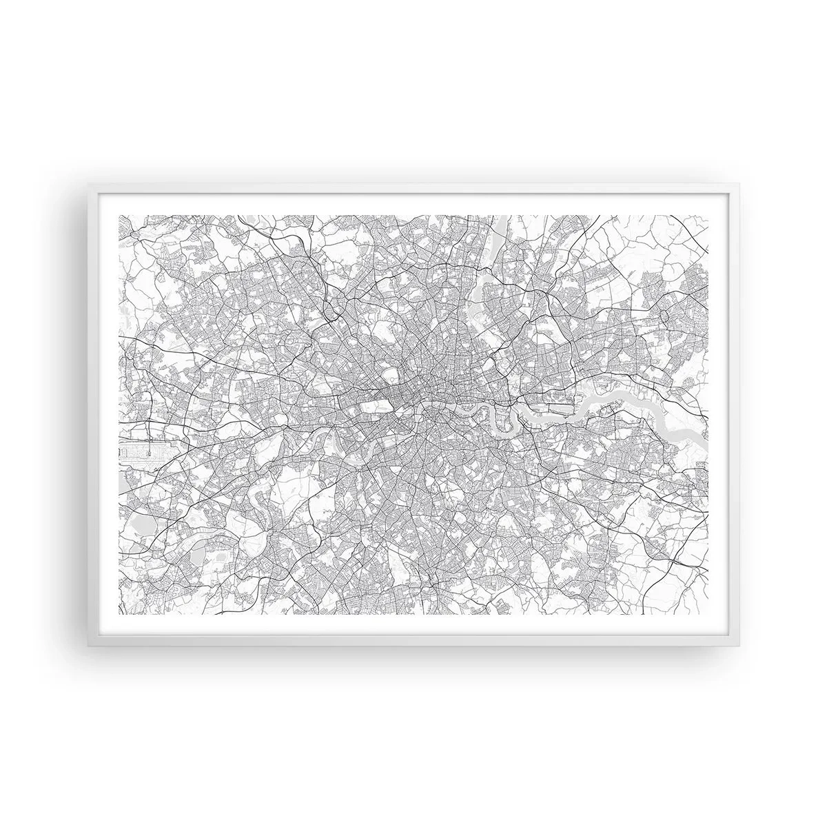 Poster în ramă albă - Harta labirintului din Londra - 100x70 cm