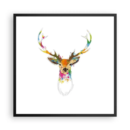 Poster în ramă neagră - Cerb blând scăldat în culoare - 60x60 cm