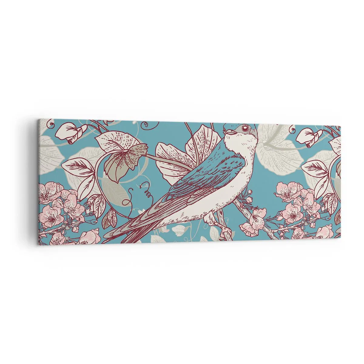 Tablou pe pânză - Ciripit în florile albe - 140x50 cm