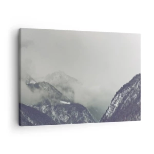 Tablou pe pânză Canvas - O vale de munte învăluită în ceață în nuanțe de gri - 70x50cm - Valea cețoasă - Decorațiune modernă pentru perete pentru living și dormitor ARTTOR