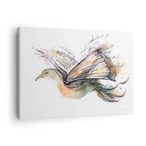Tablou pe pânză Canvas - Pictură artistică în acuarelă a unei păsări cu aripi de carte - 70x50cm - Pe aripile poeziei - Decorațiune modernă pentru perete pentru living și dormitor ARTTOR